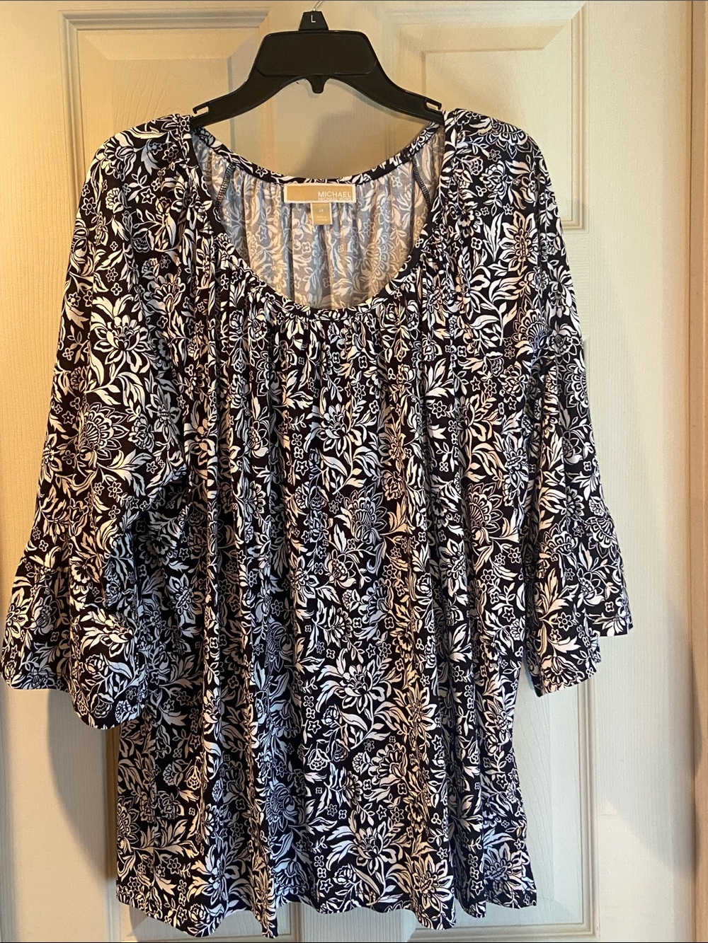 Michael Kors Black and White Floral Peasant Blouse